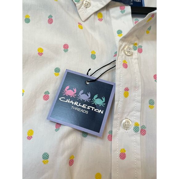 NWT Charleston Threads Mens 2XL White Preppy Pineapple Print Button Down Shirt - Picture 4 of 8